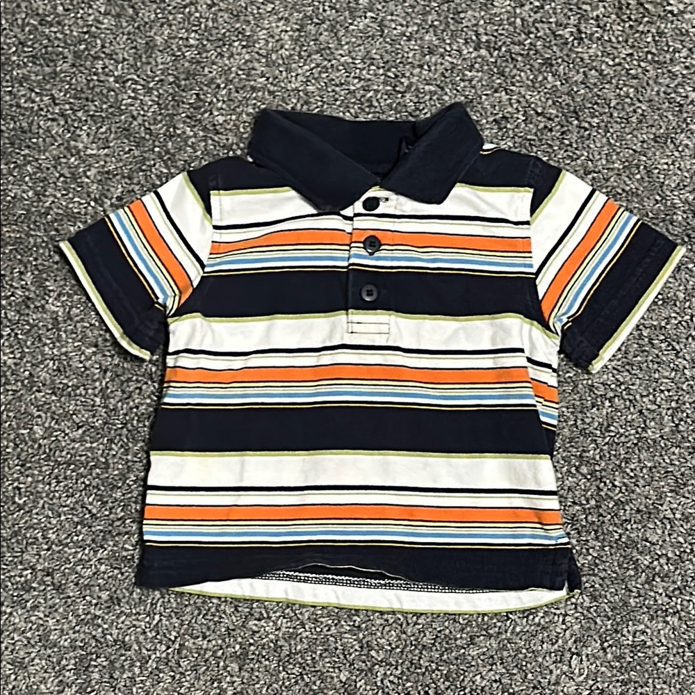 Striped Kids Polo Shirt - Navy, Orange, White